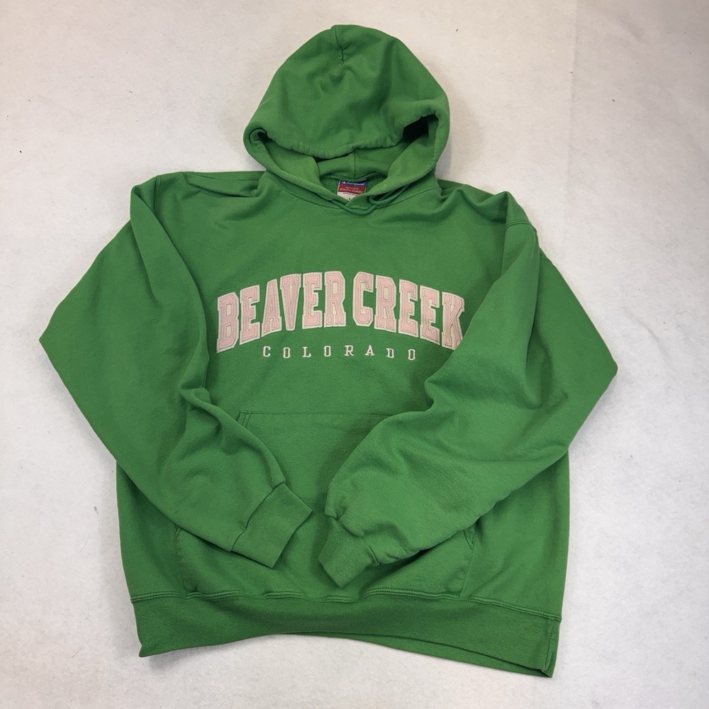 Champion Beaver Creek Colorado Hoodie Men Large Green Pullover Souvenir Gorpcore